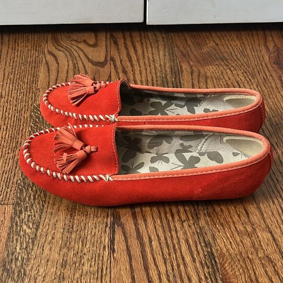 Land’s End Orange Suede Moccasin Loafers Fringe Detail Size 8 - Picture 3 of 6